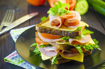 Large sandwich with sausage and cheese