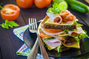 Large sandwich with sausage and cheese