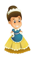 Cartoon character - royal princess cheerful standing and smiling - isolated illustration for children