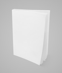 Blank white book on gray background with clipping path