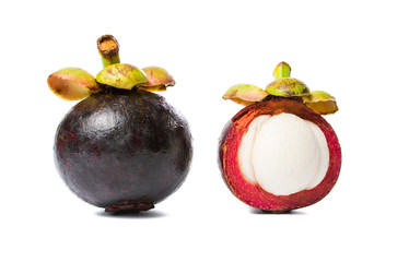 Purple mangosteen tropical fruit isolated on white