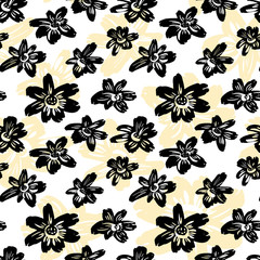 Seamless vector flkoral pattern. Brush pen hand drawn doodle abstract diagonal flower shapes texture.
