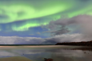 Aurora borealis-Polar lights-Northern lights over Bleik beach. Andoya island-Vesteralen-Norway. 0049
