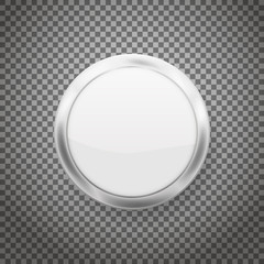 Round buttons with chrome frame isolated on transparent background. Vector illustration.
