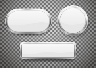 Set of Buttons with chrome frame isolated on transparent background. Vector illustration.
