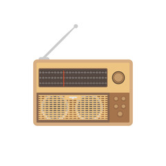 Old radio with antenna isolated on white background. Vector illustration.