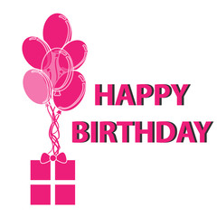 Pink balloons on white background with text happy birthday. Vector illustration