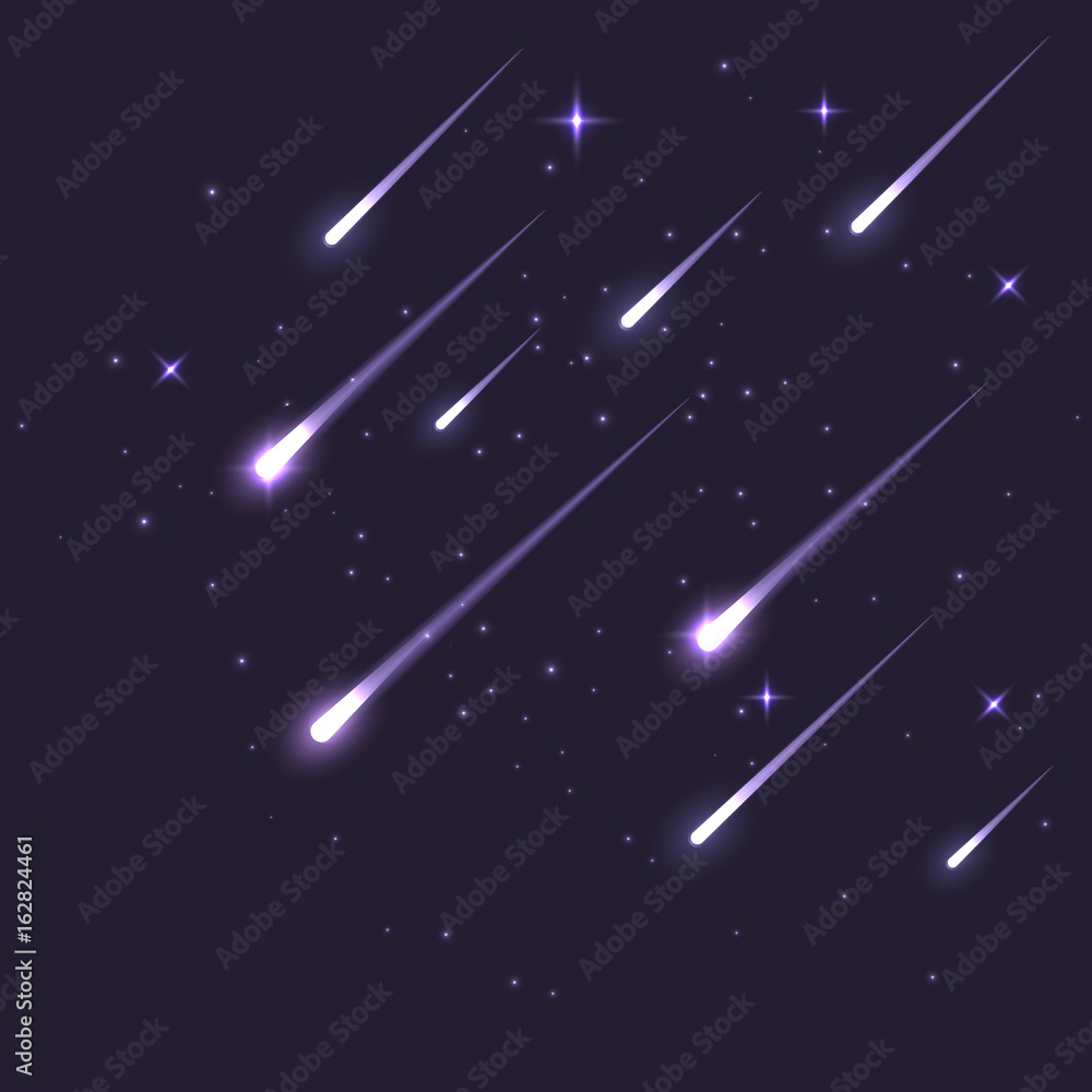 Poster vector star meteor falling in dark. comet or asteroid science background. galaxy astronomy backgroun
