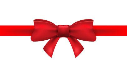 Red ribbon with red bow on a white background. Vector isolated bow decoration for holiday present. Gift element for card design