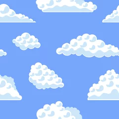 Zelfklevend Fotobehang Cartoon Clouds on The Blue Sky Background Pattern. Vector © bigmouse108