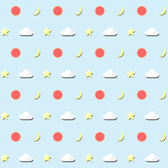 eamless pattern background of the sky, the sun, clouds, moons and stars vector