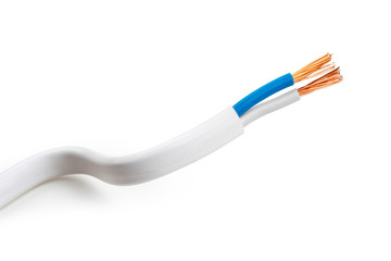 Electric screened cable with many wires isolated on white