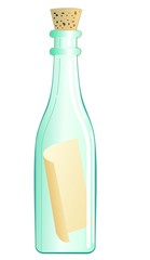 Mysterious scrap of paper in a glass bottle with a cork.
