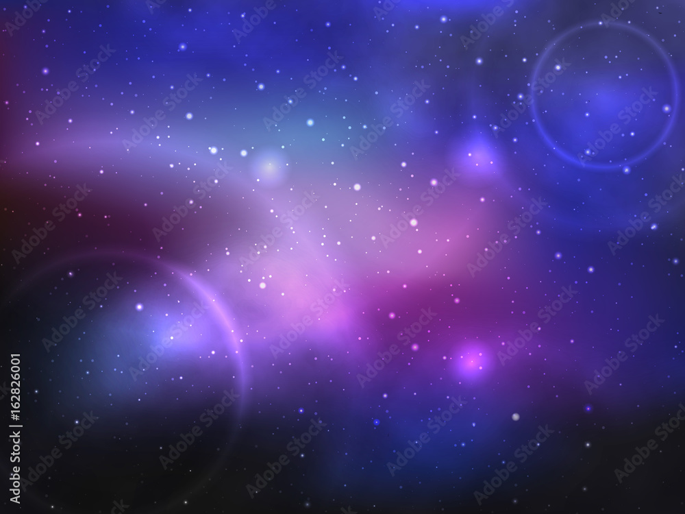 Wall mural vector space background with colorful nebula and bright stars.
