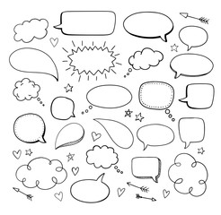 Fototapeta premium Comic hand drawn blank speech bubbles. Vector doodle blank design elements.