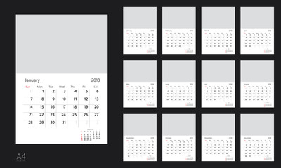 Vector design template of calendar for 2018 year.