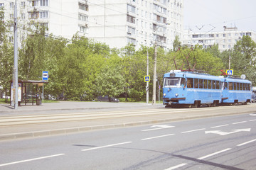 Fototapeta na wymiar the trolley rides on the street