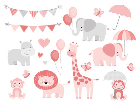 Cute Jungle Animals Set For Baby Showers And Birthdays