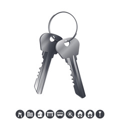 Bunch of silver house keys. Real estate icons isolated on white background. Vector illustration.