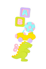 Pile of toys paper cut on white background - isolated  (handmade paper cut, not illustration)