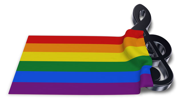 Gay Pride Flagge und notenschl&uuml;ssel