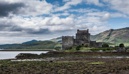 Eilean Donan castle and bridge with low tide