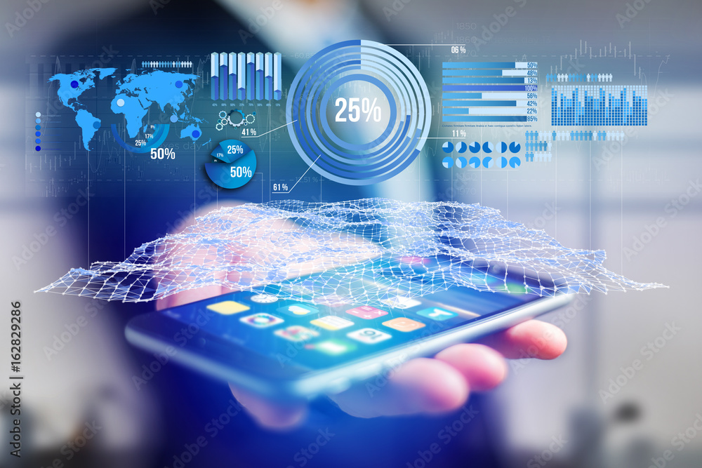 Poster business stats displayed as graph and chart on a futuristic interface - business concept