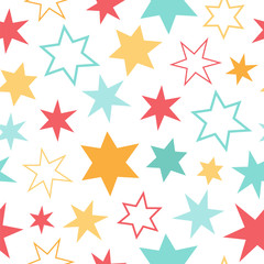 Simple seamless vector pattern with colorful stars.
