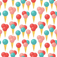 Lovely seamless pattern with cones ice cream.