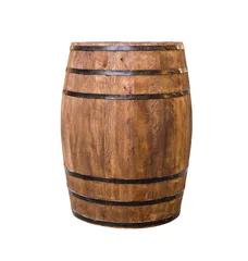 Oak barrel brown with metal hoops on a white isolated background © Kai Beercrafter