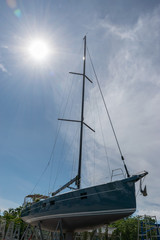 Obraz premium Sailing boat waiting for service and repair , Phuket in Thailand