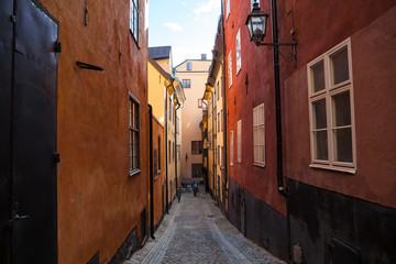 Fototapeta na wymiar View of old town street in Stockholm at sunny day, Sweden
