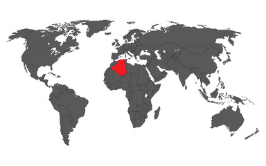 Algeria red on gray world map vector