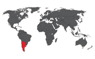 Argentina red on gray world map vector