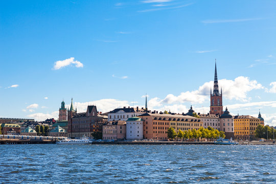 STOCKHOLM, SWEDEN - SEPTEMBER 17, 2016: Gamlastan (Old town) Panoramic view with bridge