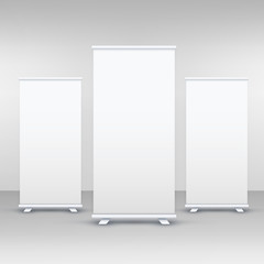 three standee or rollup banner display mockup