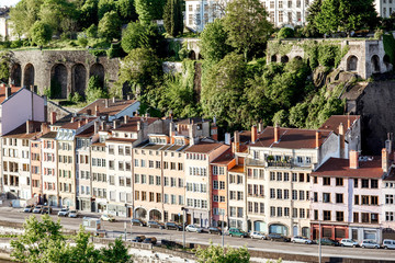 Naklejka premium View on the beautiful old buildings in Lyon city