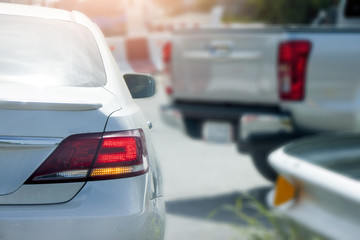 Car running on the road stop from traffic jam or prepare for trip to travel.