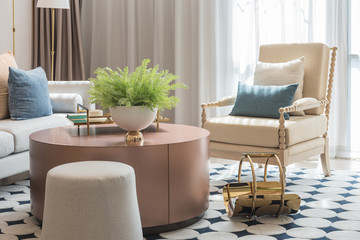 modern living room with set of pillows on sofa