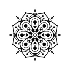 Black on white flower hand drawn mandala. Vintage decorative element, vector illustration