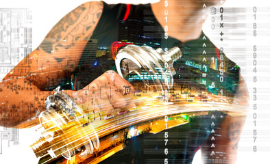 Gym and sport concept. Sport and biometric studies.Technology and healthy science