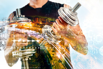 Gym and sport concept. Sport and biometric studies.Technology and healthy science