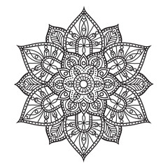 Black on white flower hand drawn mandala. Vintage decorative element, vector illustration
