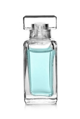 Female perfume in beautiful bottle on white background