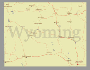 Wyoming vector State Map with Community Assistance and Activates Icons Original pastel Illustration isolated on gray background.