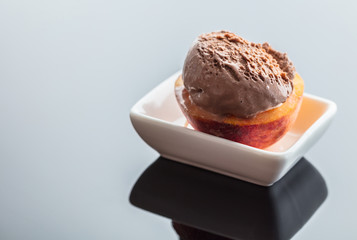 Dessert ice cream on peach