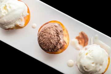 Dessert ice cream on peach