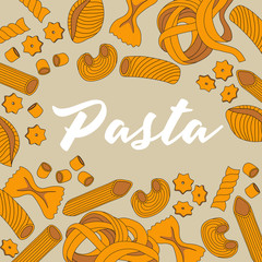 Hand drawn vector illustration with Italian Pasta Types