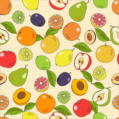 Seamless vector pattern, hand drawn different summer fruits