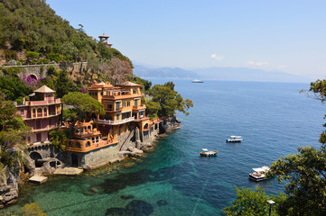 Stunning view on a beautiful italian bay of Portofino, Italy